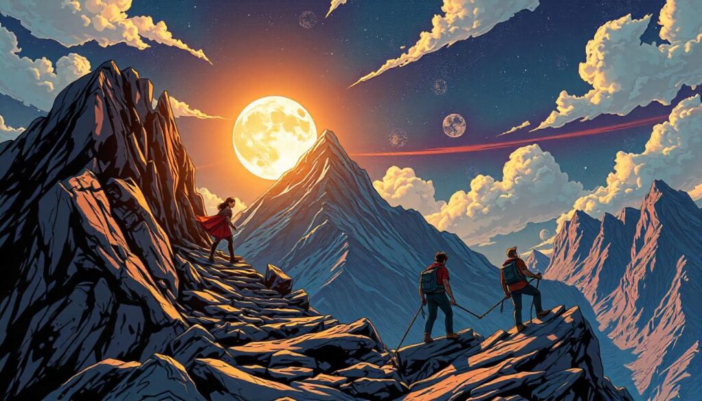 Camino hacia la cima, iluminado por una luz brillante.